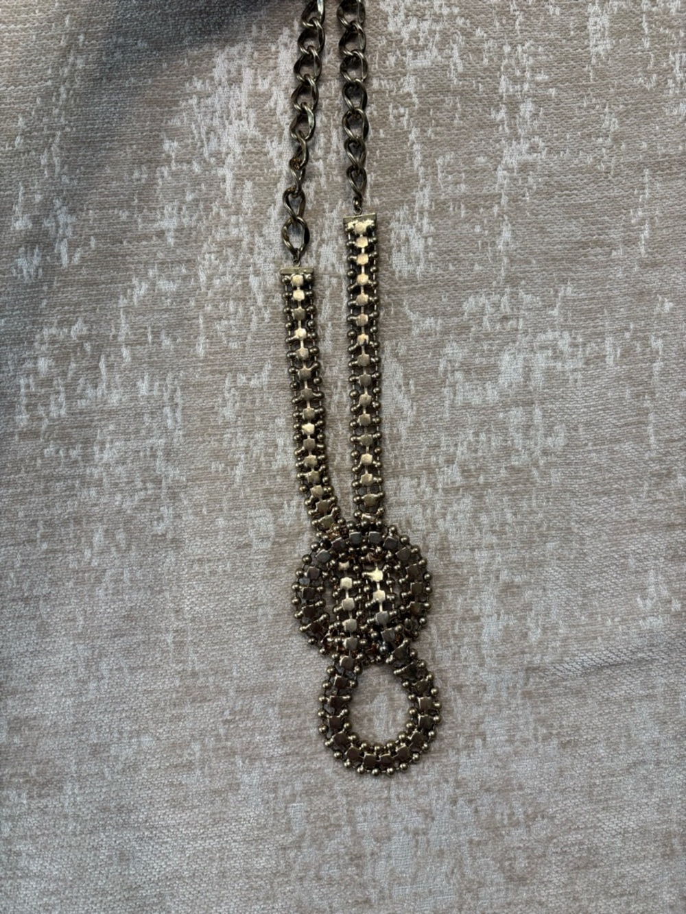 Vintage Rhinestone Ball Chain Knotted Statement Necklace Lariat Modern Glam Gold - Picture 3 of 4